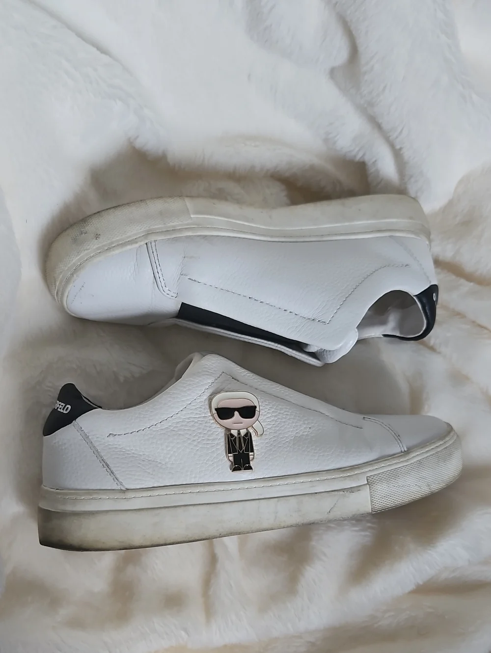 Karl Lagerfeld Paris White Leather Slip-On Sneakers – Karl Pin Accent